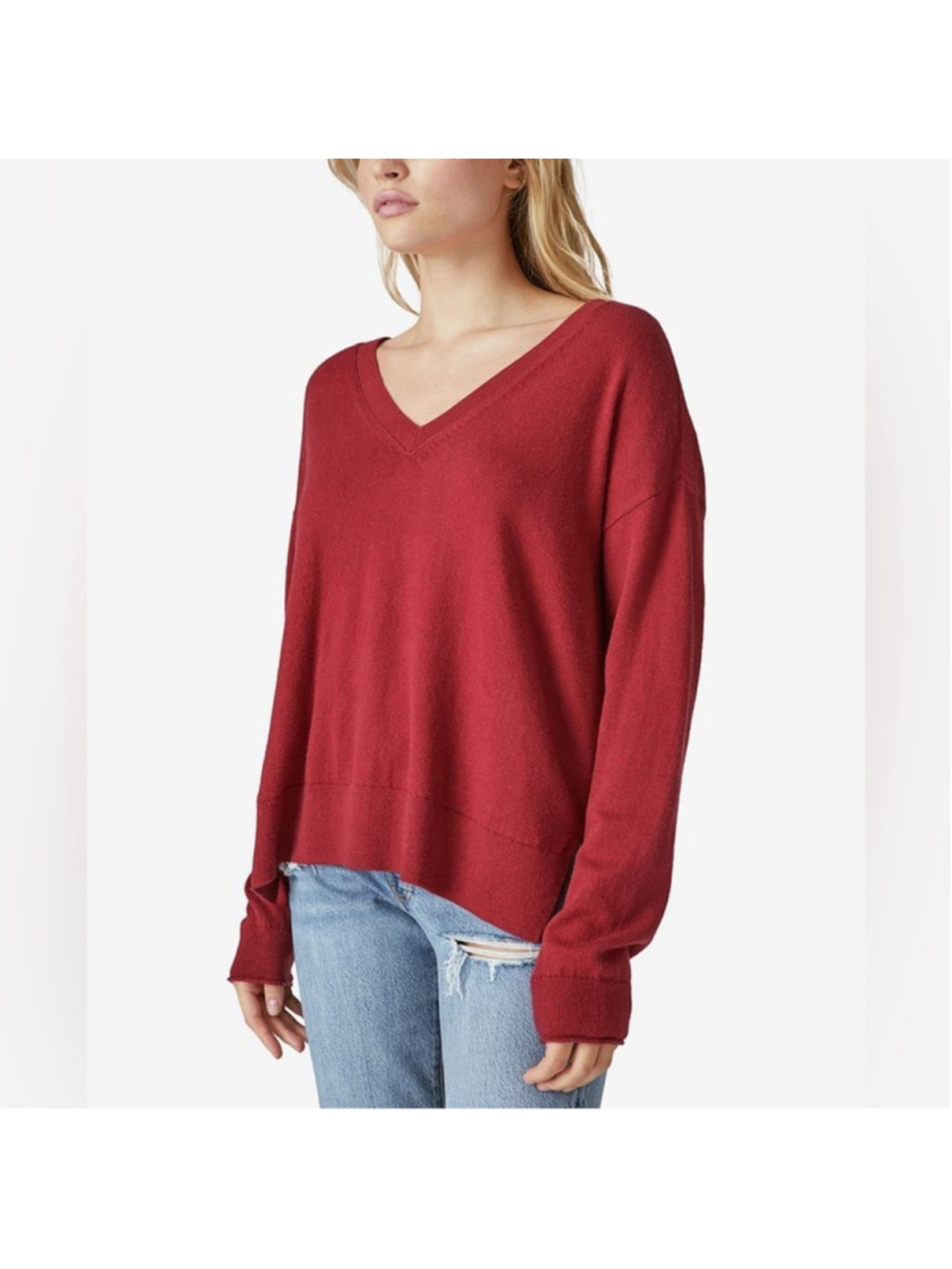Lucky Brand sweater v neck cloud soft material red loose fit sz m NWT